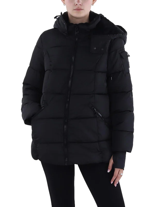 women's slim-fit coats -Womens Faux Fur Lined Quilted Puffer Jacket