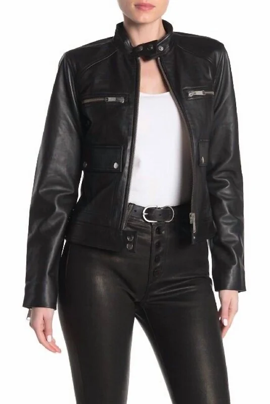 women's knitted coats -The Biker Leather Jacket In Black