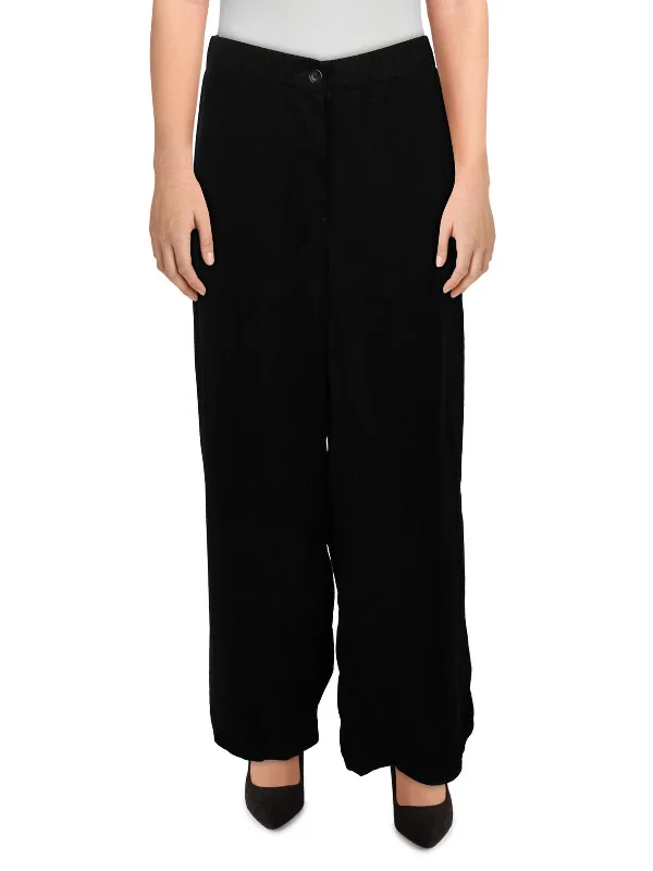 ladies' palazzo pants -Womens High Rise Knit Wide Leg Pants