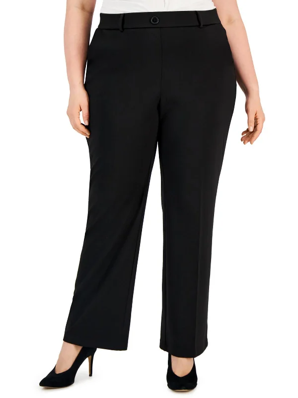 women's side-slit skirts -Plus Womens Mid-Rise Office Straight Leg Pants