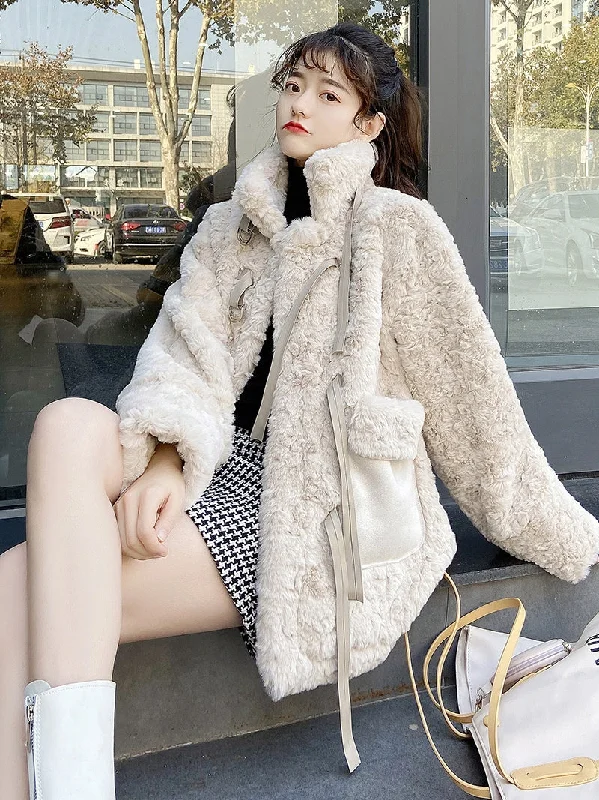 casual winter jackets for women -Cute lamb fur padded coat   S34