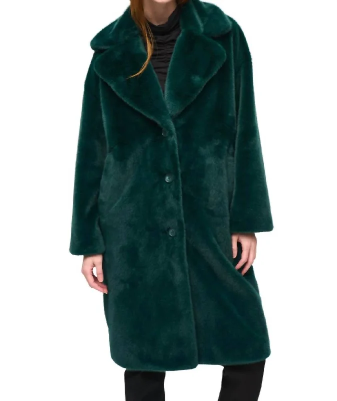 ladies' long coats -Faux Fur Coat In Absolute Green