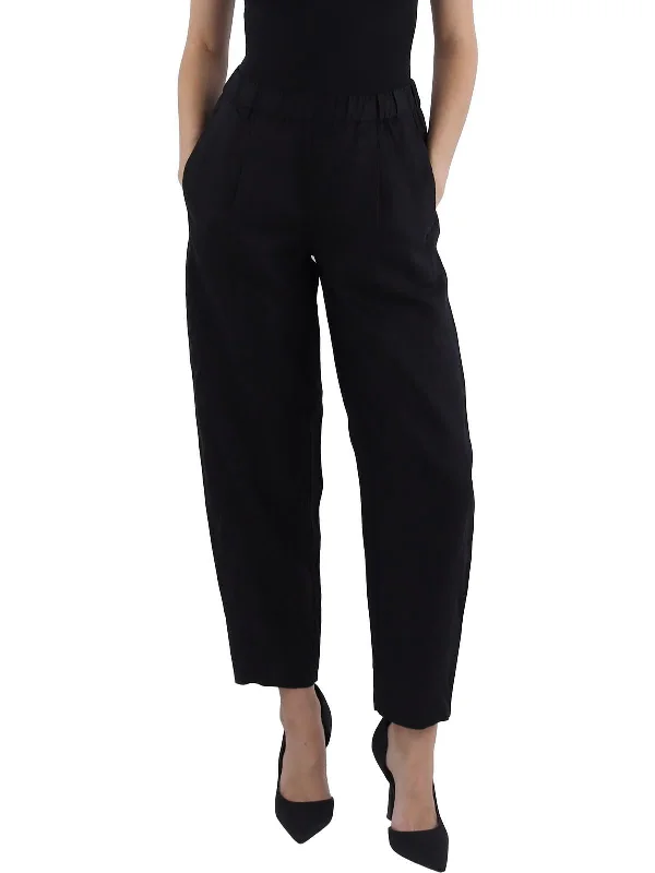 ladies' jogger sweatpants -Womens Linen Pleated Ankle Pants