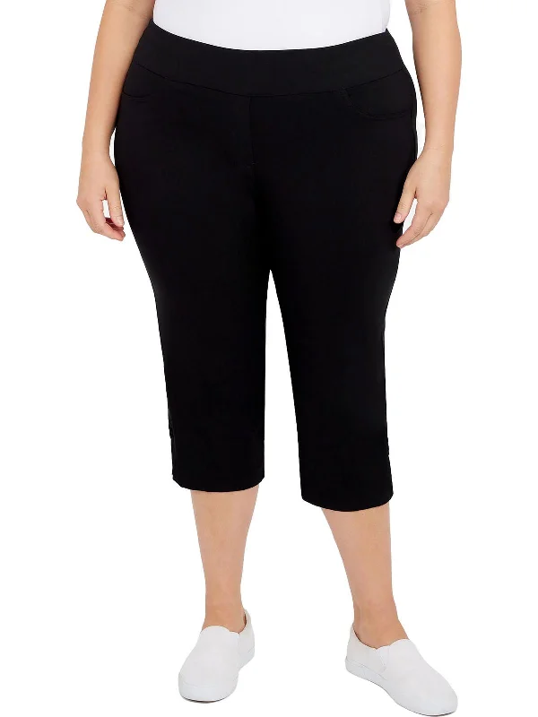 ladies' wide-leg trousers -Plus Womens Pull On Stretch Capri Pants