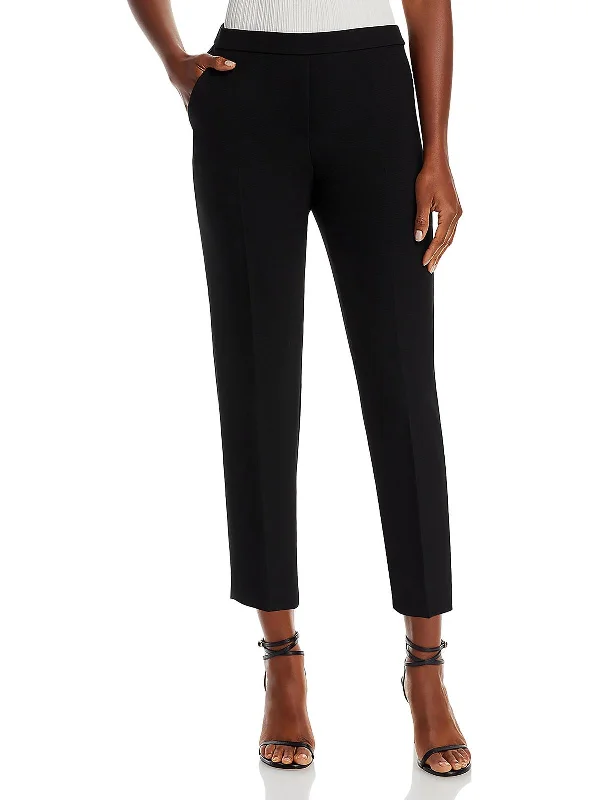 women's linen pants -Womens Textured Stretch Cropped Pants