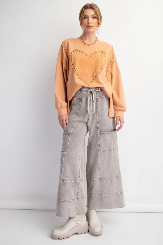 women's cropped trousers -Rolling Stone Mineral Washed Terry Knit Pants