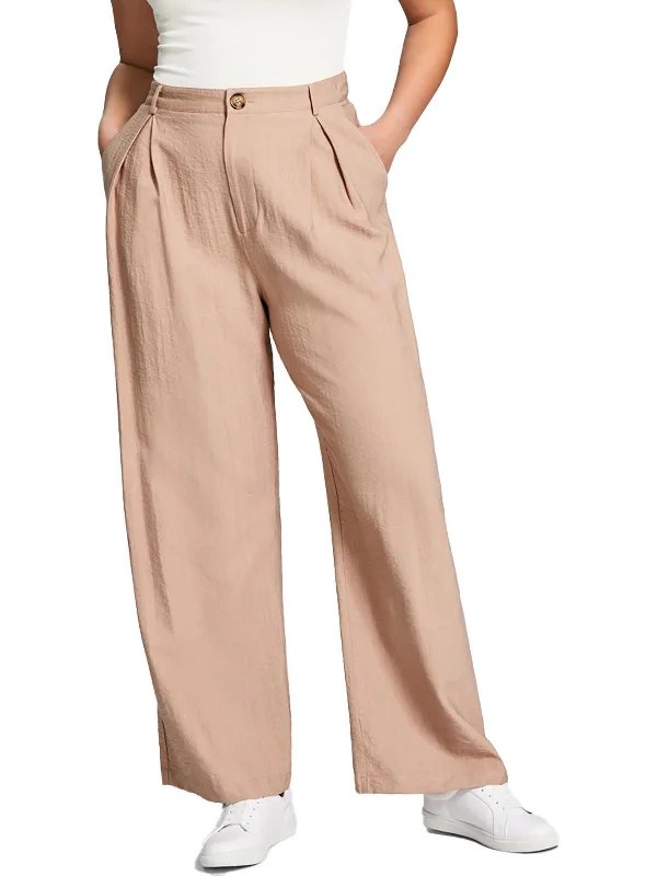 women's fitted trousers -Womens Pleated High Rise Wide Leg Pants