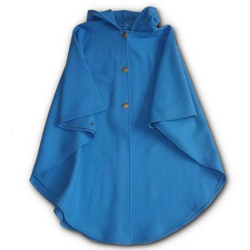 stylish wool coats for women -Traditional Button Cape - Columbia Blue