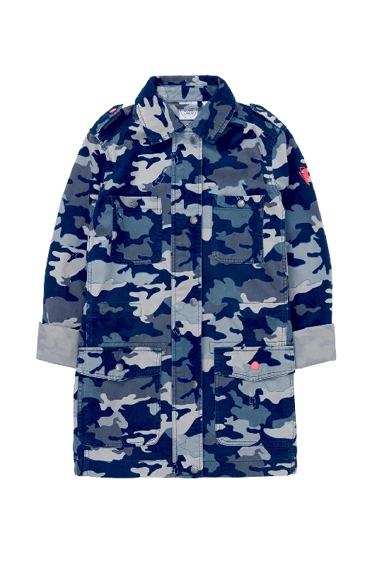 ladies' biker jackets -Navy Camo Utility Jacket