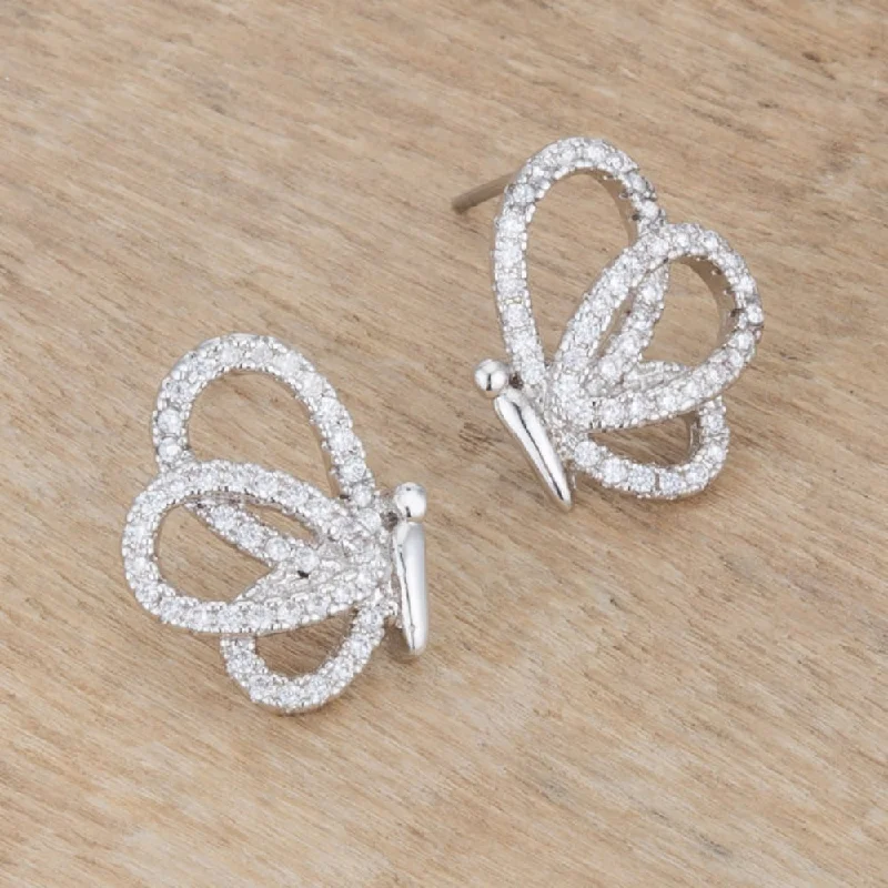 women's magnetic earrings -0.45 Ct Cz Butterfly Stud Earrings For Timeless Charm - 15mm L