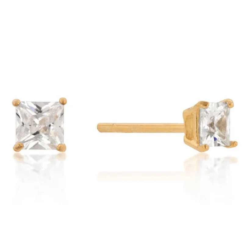 women's minimalist gold earrings -4Mm New Sterling Princess Cut Cubic Zirconia Studs Gold - 4 (mm) X 4 (mm) X 5 (mm)