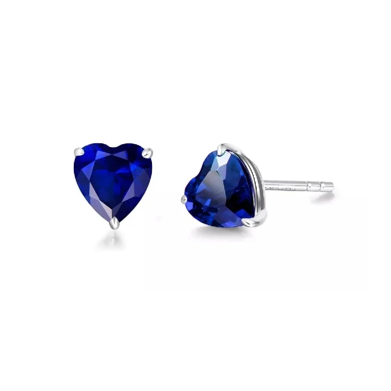 stylish crystal earrings for women -925 Sterling Silver Heart Cut Sapphire Stud Earrings