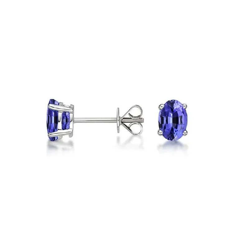 women's infinity earrings -925 Sterling Silver Oval Cut Tanzanite Quartz Stud Earrings