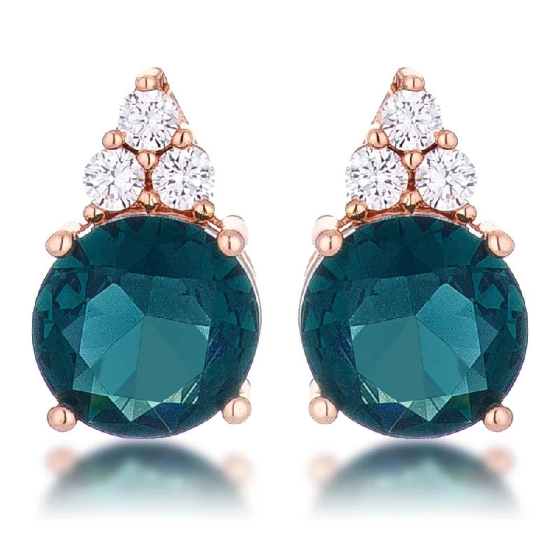 women's knotted earrings -9Mm Blue Green Stud Earrings Premium Quality Cubic Zirconia Studs For Elegant Style - 14mm x 9mm x 7mm