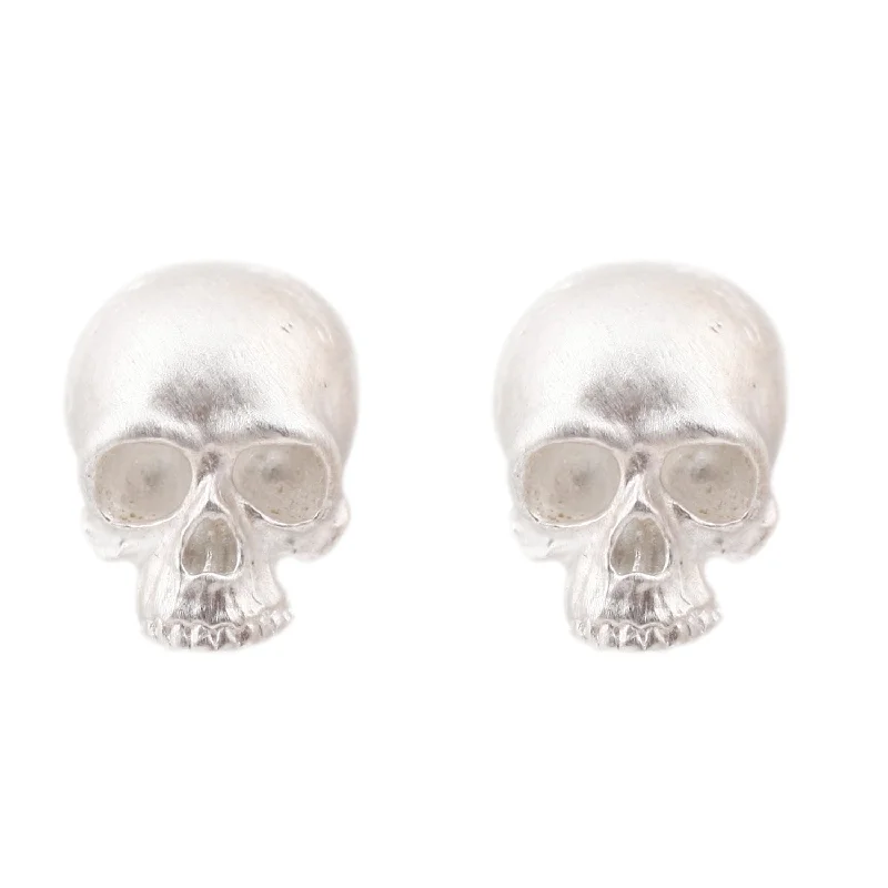 women's geometric earrings -Silver Skull Studs