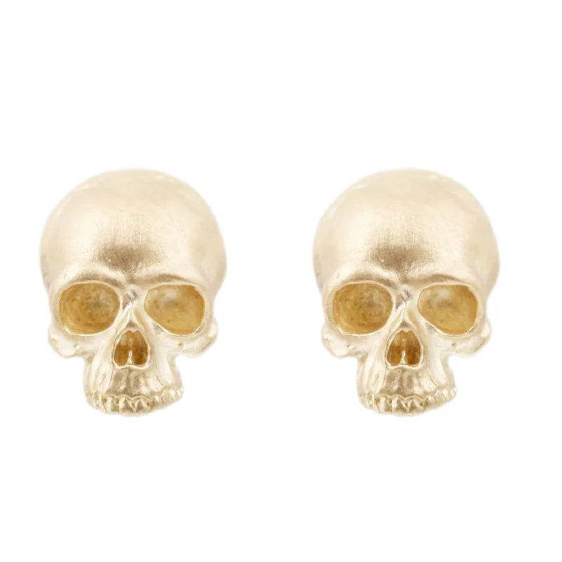 women's moon and star earrings -Gold Skull Studs