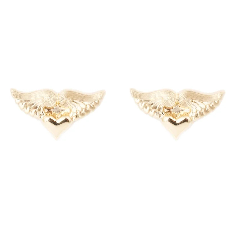 women's black earrings -Gold Flying Heart Studs