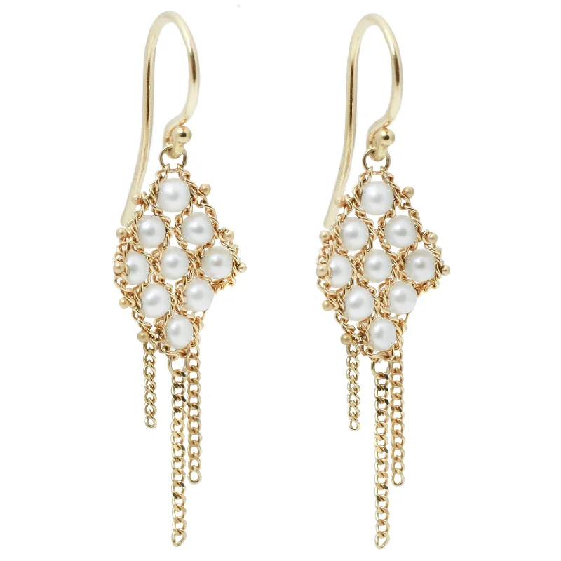 women's personalized earrings -Pearl Woven Lattice Earrings