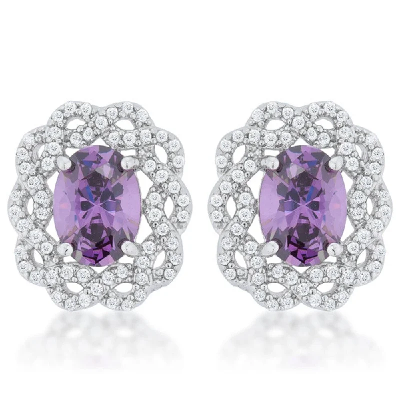 stylish stud earrings for women -Amethyst Oval Stud Earrings For Elegant Sophistication - 14 Mm X 12.5 Mm X 5 Mm