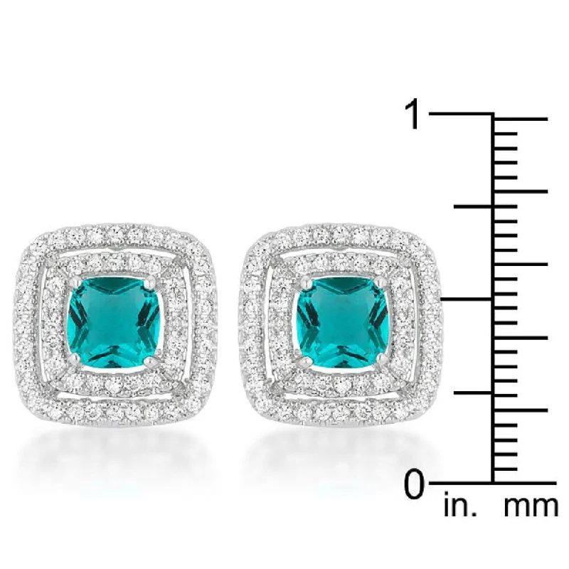 trendy geometric earrings for women -Aqua Halo Stud Earrings For Radiant Style - 13.5 Mm L X 13.5 Mm W X 7 Mm H