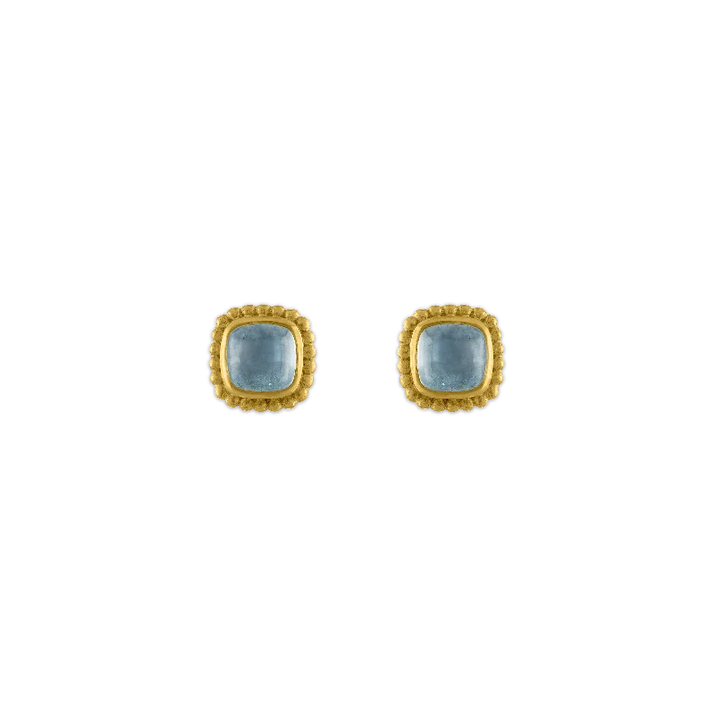 trendy pearl earrings for women -Aquamarine Granulated Stud Earrings