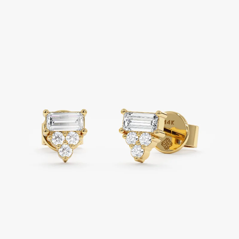 women's two-tone earrings -Baguette Accent Diamond Studs, Whitney