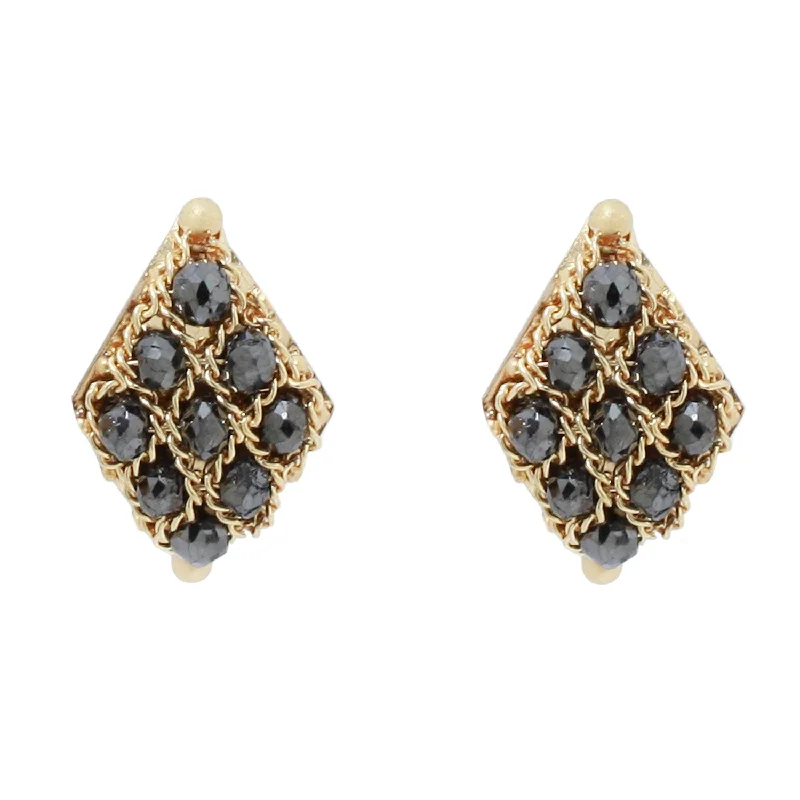 women's small hoop earrings -Black Diamond Woven Lattice Studs