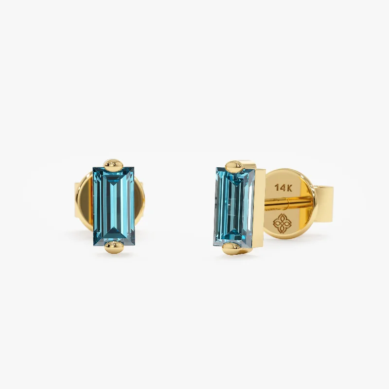 women's infinity earrings -Blue Topaz Baguette Stud Earrings, Lupita