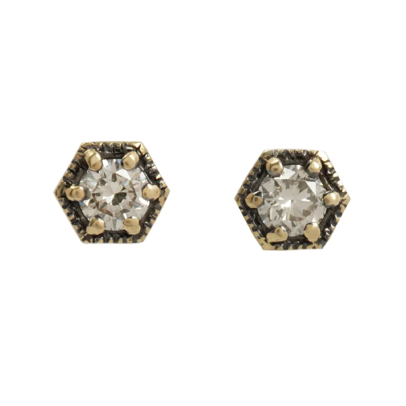 women's wave earrings -Brown Diamond Hexagon Studs