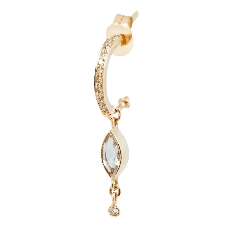 trendy chain earrings for women -Marquise Moonstone & Diamond Hoop