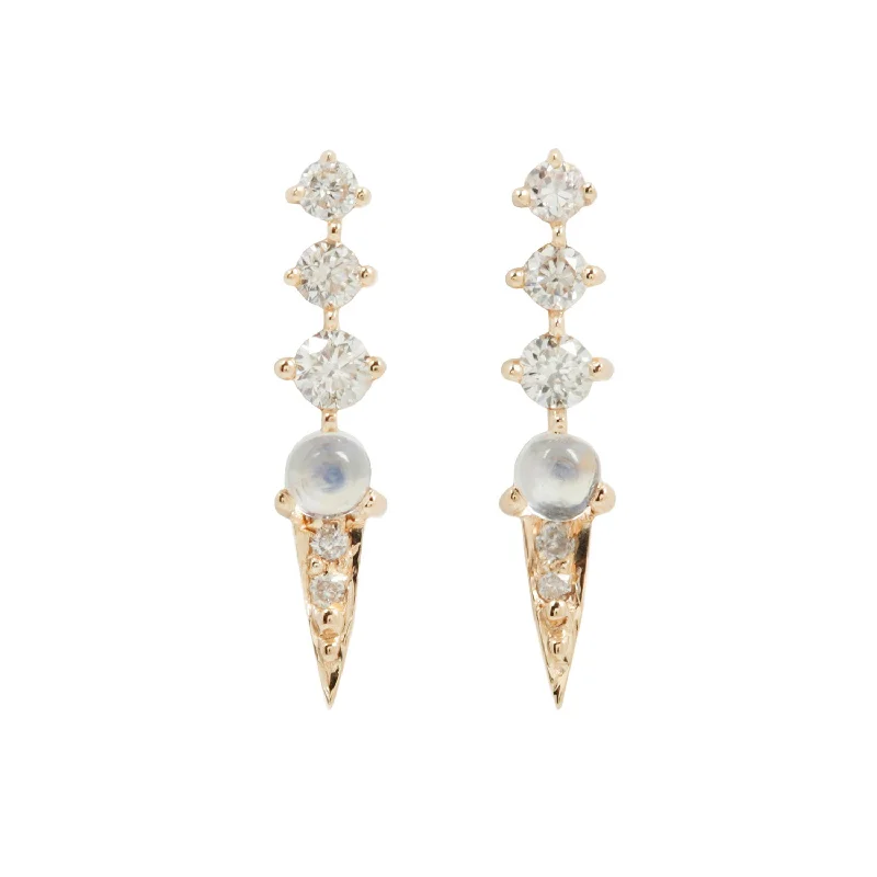 women's clip-on earrings -Moonstone & Diamond Spike Studs