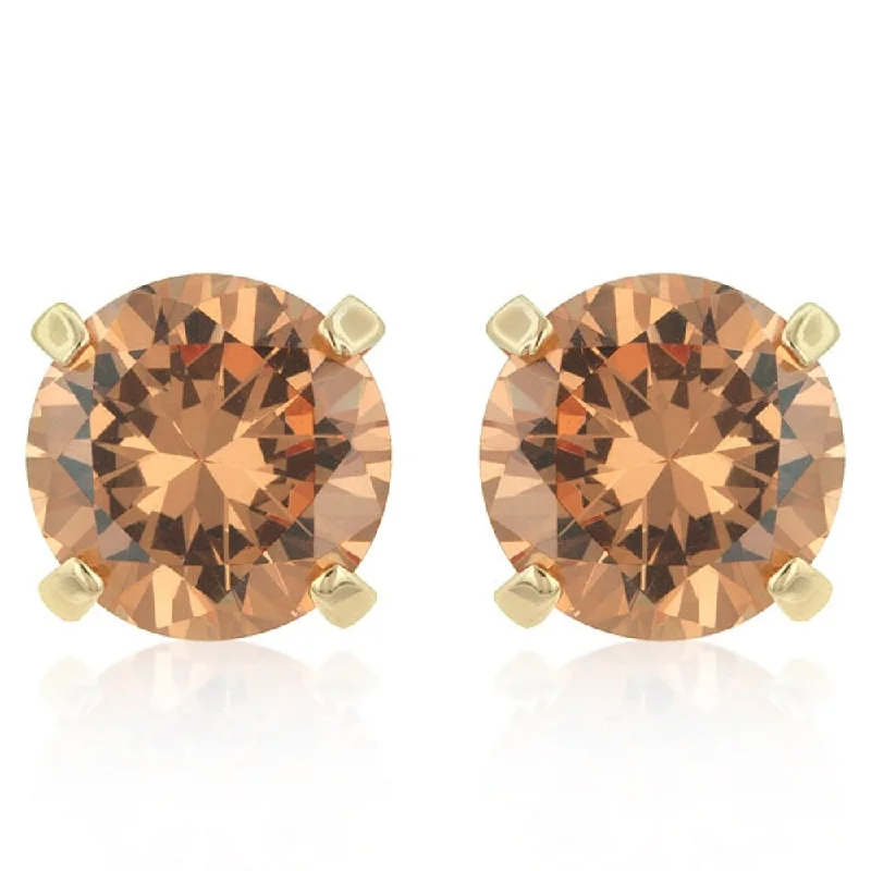 women's cluster earrings -Champagne Cubic Zirconia Studs Dainty And Chic Design Ideal For Casual And Formal Outfits - 10 (mm) X 10 (mm) X 8 (mm)