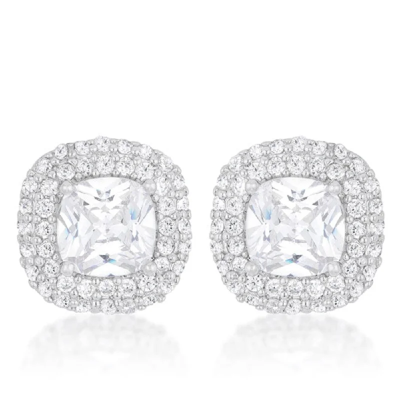 ladies' cross earrings -Chic Cushion Pave Stud Earrings For Timeless Glamour - N/A