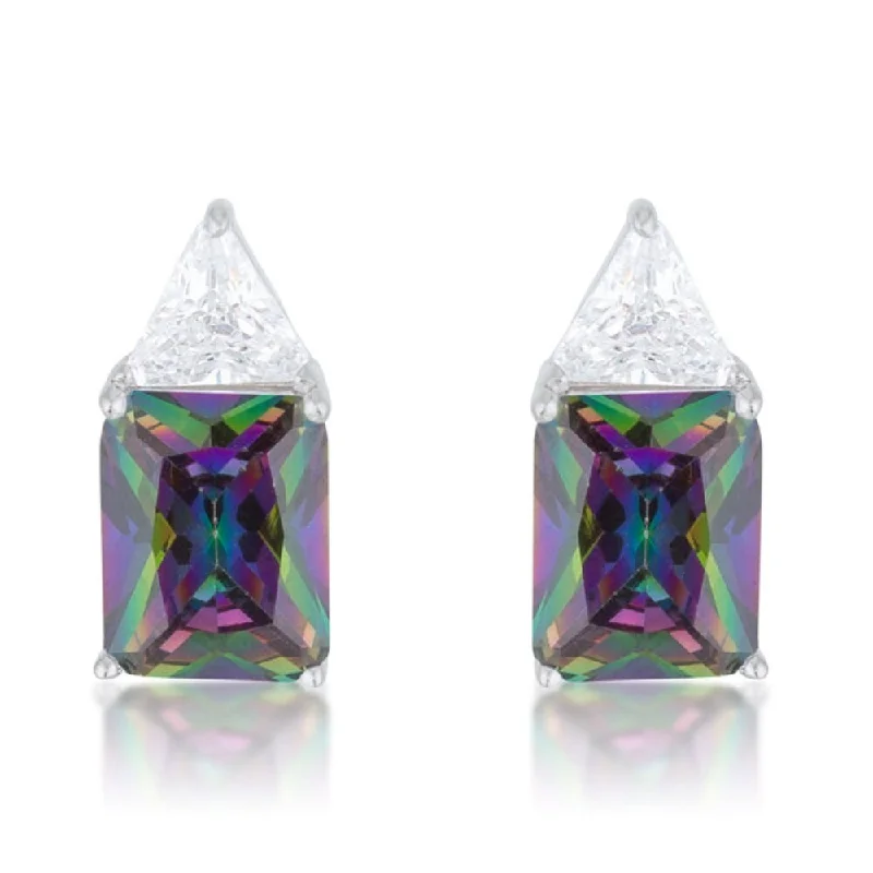 women's butterfly earrings -Classic Mystic Cubic Zirconia Rhodium Stud Earrings - 15 Mm X 7.25 Mm W X 5 Mm H