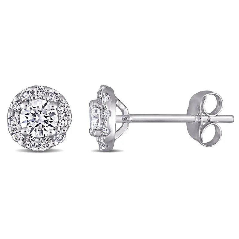 women's delicate earrings -Created Forever™ 3/4ct TW Lab Grown Diamond Halo Stud Earrings in 14k White Gold