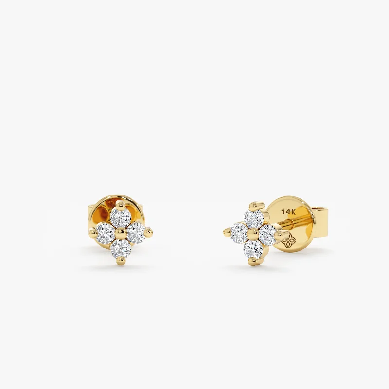 women's ear threaders -Dainty Diamond Clover Studs, Scarlett