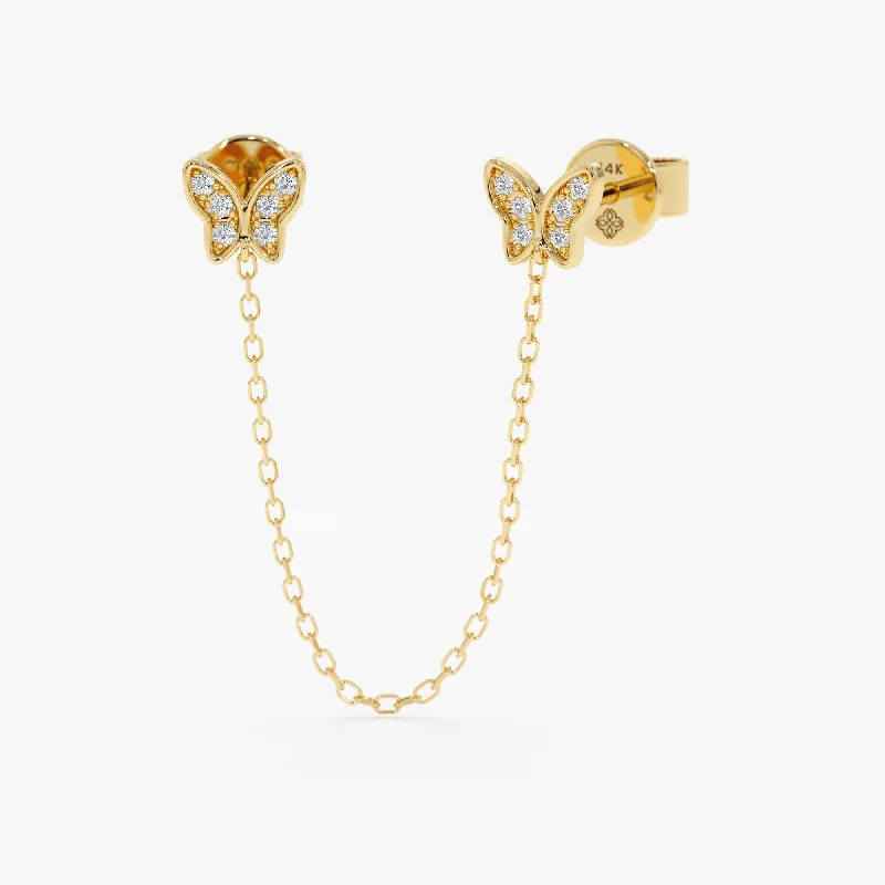 women's vintage earrings -Diamond Butterfly Chain Studs, Phoebe