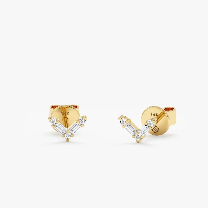 stylish resin earrings for women -Diamond Chevron Studs, Hyacinth