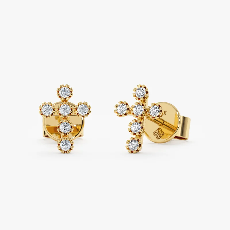 women's opal earrings -Diamond Cross Stud Earrings, Thea