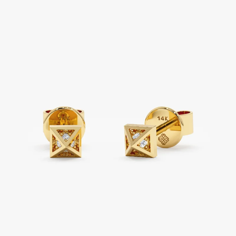 women's statement earrings -Diamond Pyramid Studs, Nefertiti