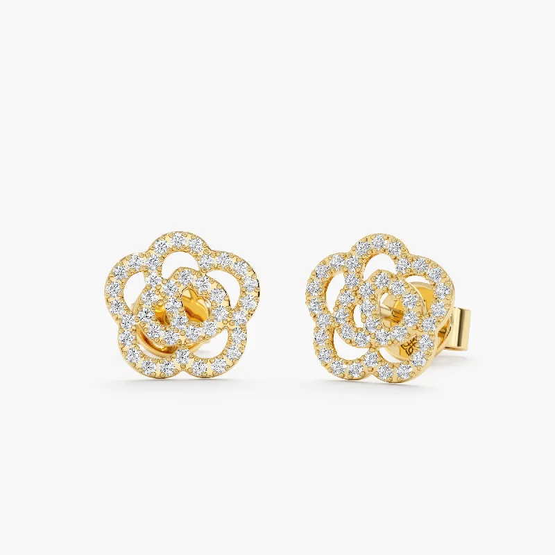 ladies' cross earrings -Diamond Rose Studs, Magnolia