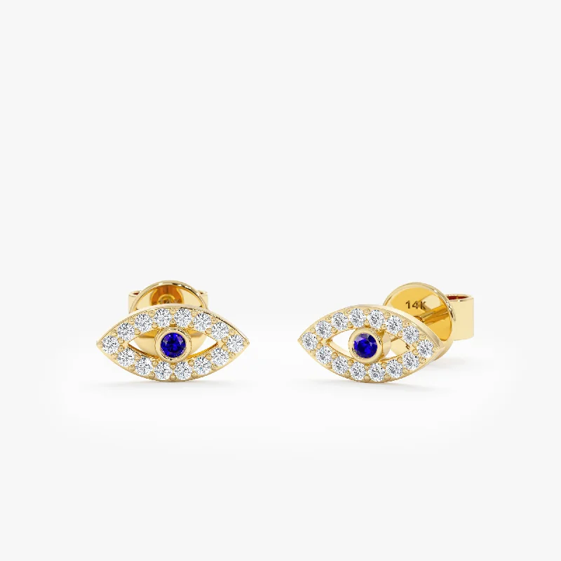 women's spiral earrings -Diamond Sapphire Evil Eye Studs, Zoey