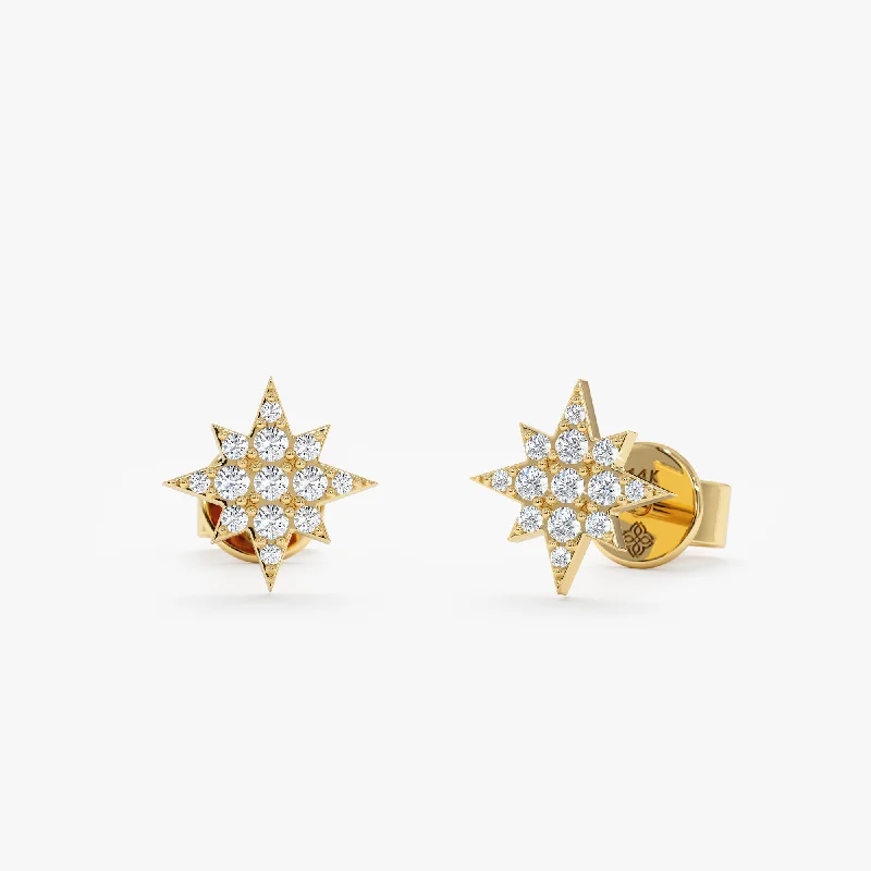 ladies' enamel earrings -Diamond Starburst Studs, Noelle