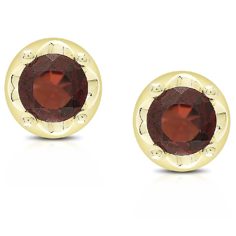 ladies' heart-shaped earrings -Dolce Giavonna Gold over Silver Gemstone Round Stud Earrings