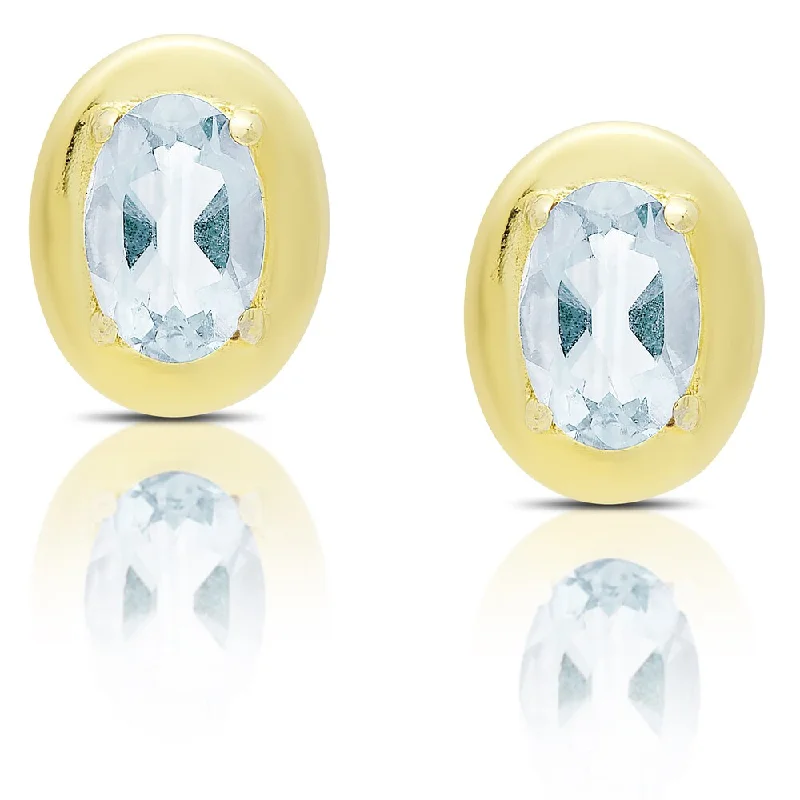 ladies' heart-shaped earrings -Dolce Giavonna Gold Over Silver Oval Gemstone Stud Earrings