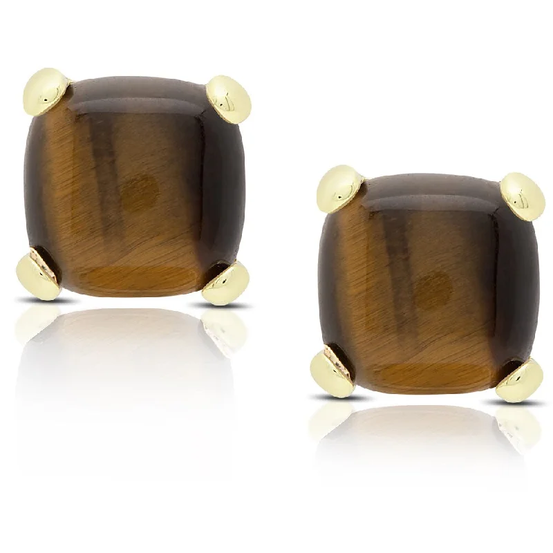 women's statement earrings -Dolce Giavonna Gold Over Sterling Silver Cushion-cut Tiger's Eye Stud Earrings