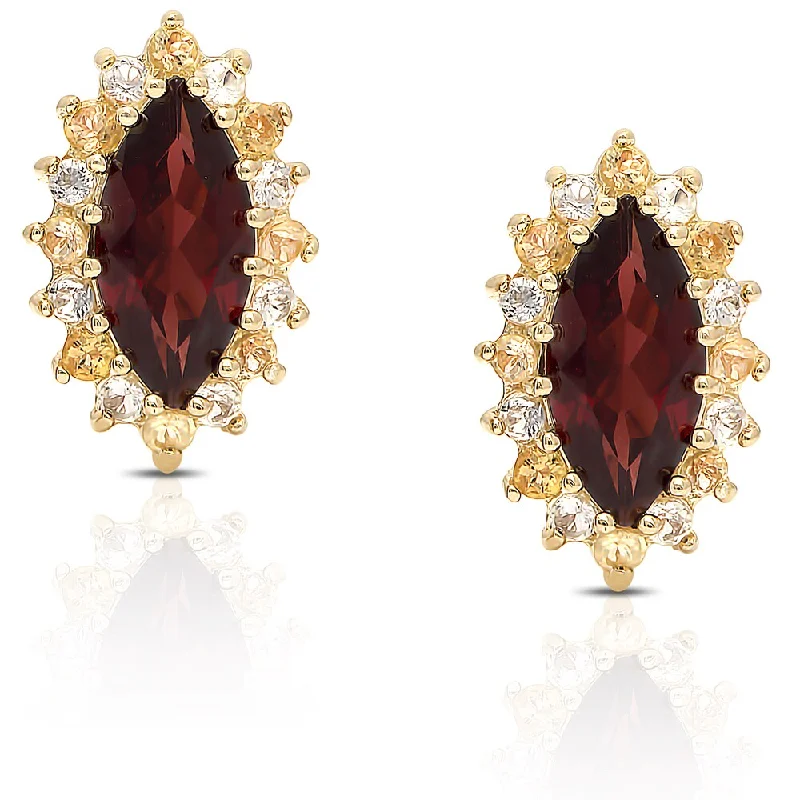 ladies' gold-plated earrings -Dolce Giavonna Gold Over Sterling Silver Gemstone Stud Earrings