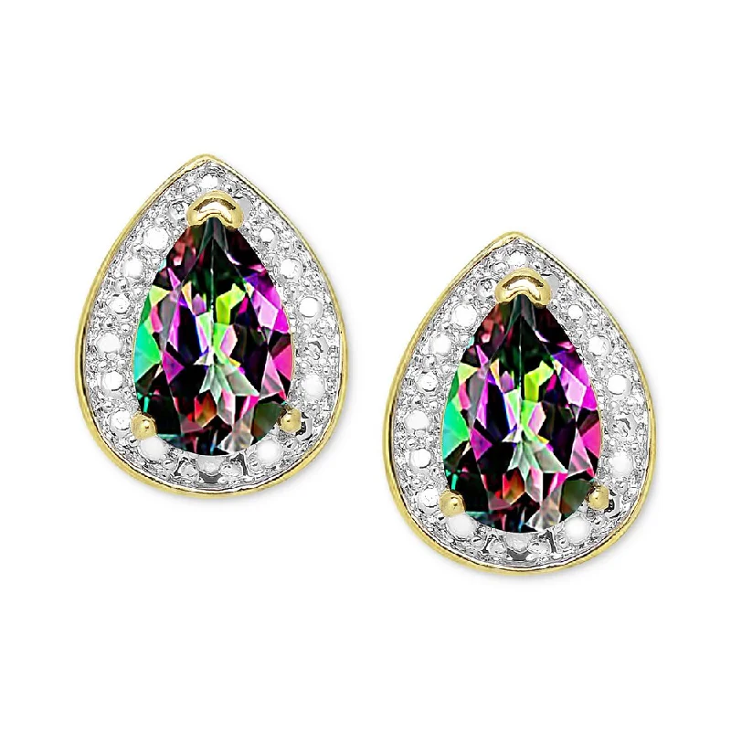 elegant silver earrings for women -Dolce Giavonna Gold over Sterling Silver Mystic Topaz and Diamond Accent Tear Shaped Stud Earrings