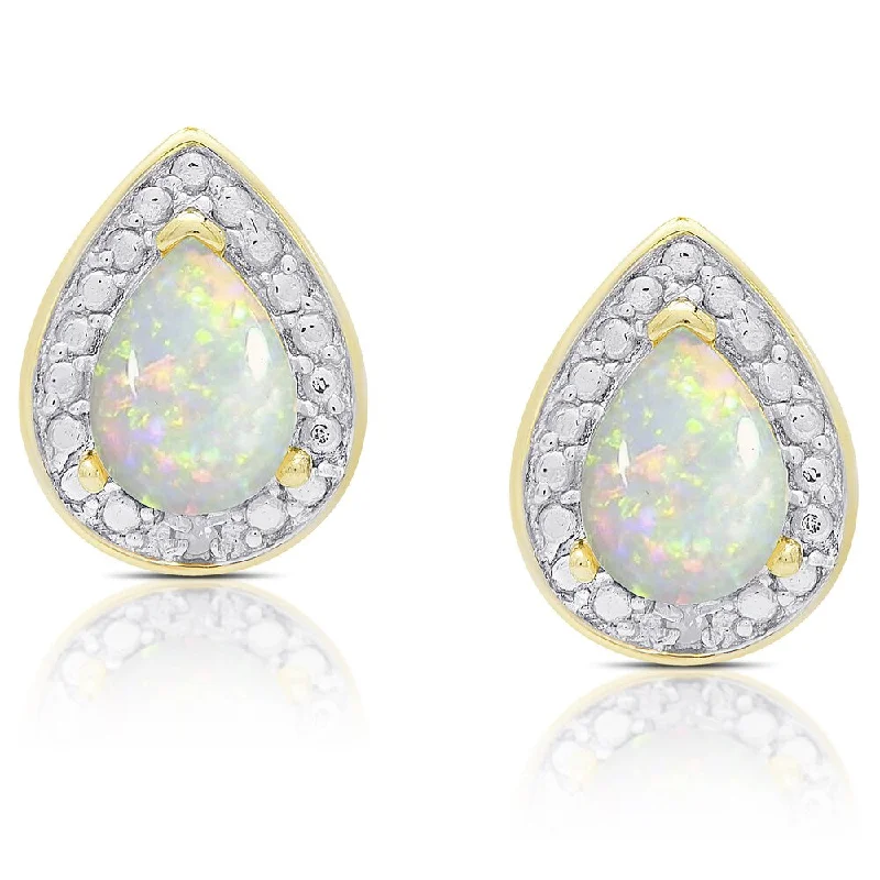 women's clip-on earrings -Dolce Giavonna Gold Overlay Opal Teardrop Stud Earrings