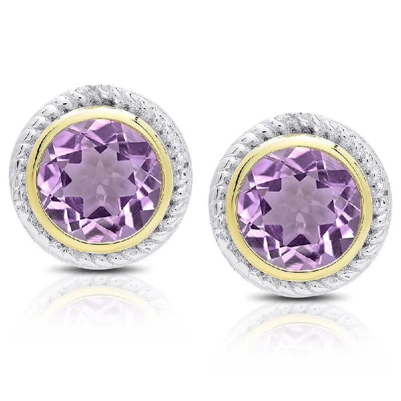 women's small stud earrings -Dolce Giavonna Sterling Silver Amethyst Circle Stud Earrings